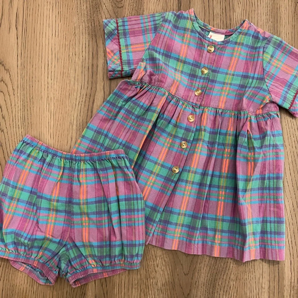 Vintage Hanna Andersson: Plaid Cotton Dress & Bloomers Set: Size 80cm 18-24m - Picture 1 of 11